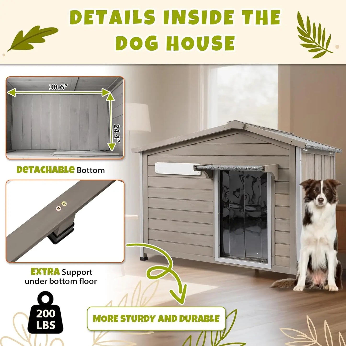 40.2" L Large Dog House Outdoor & Indoor,Fir Wood Dog Kennel with Weatherproof Openable Asphalt Roof,Spacious, Customized