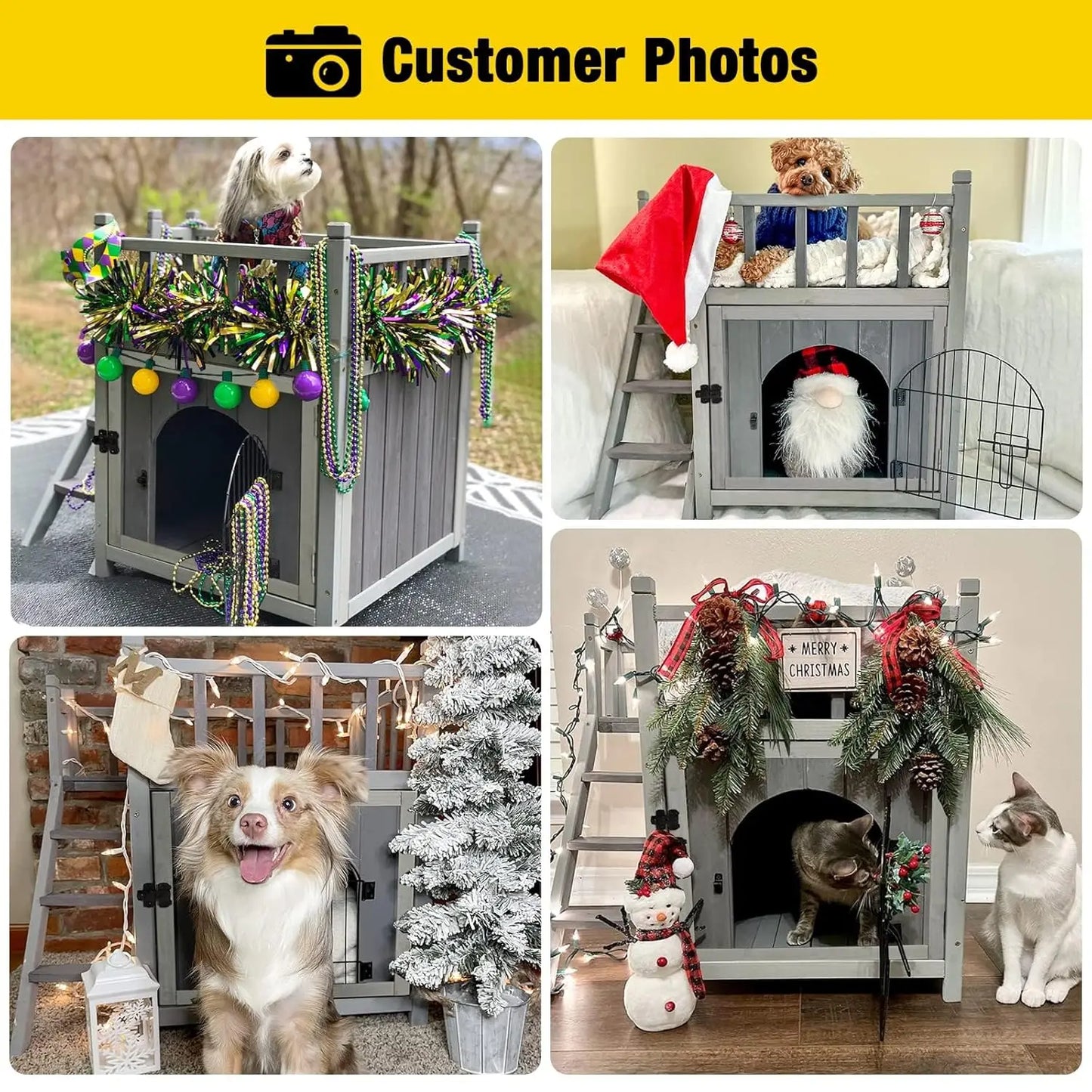 Dog House Feral Cat House Outdoor and Indoor,Pet Houses with Stairs,2 Storys, Customized