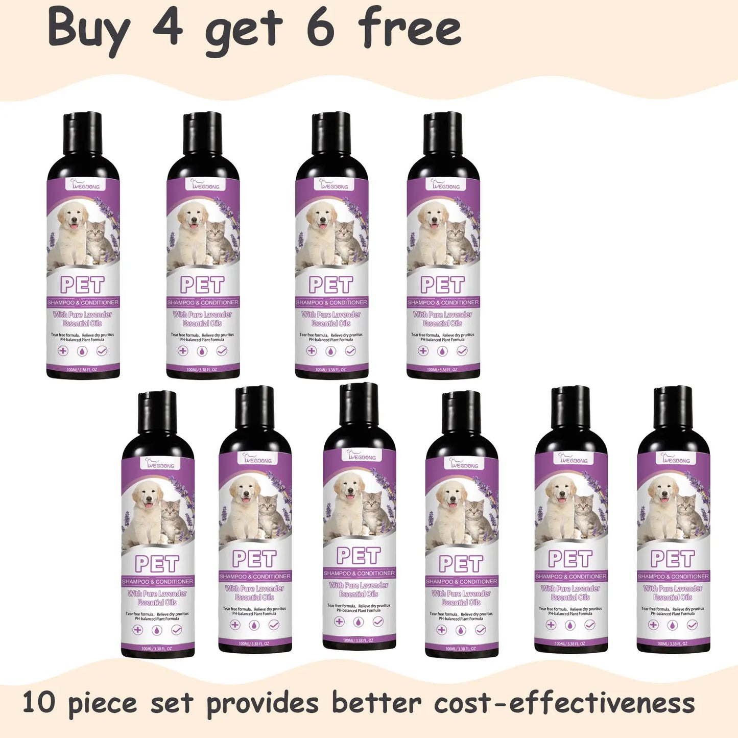 100ml Pet Shampoo And Conditioner Lavender Scent Soothe Skin Relieve Itch Deep Clean Dirt Pet Grooming Gel For Dogs And Cats