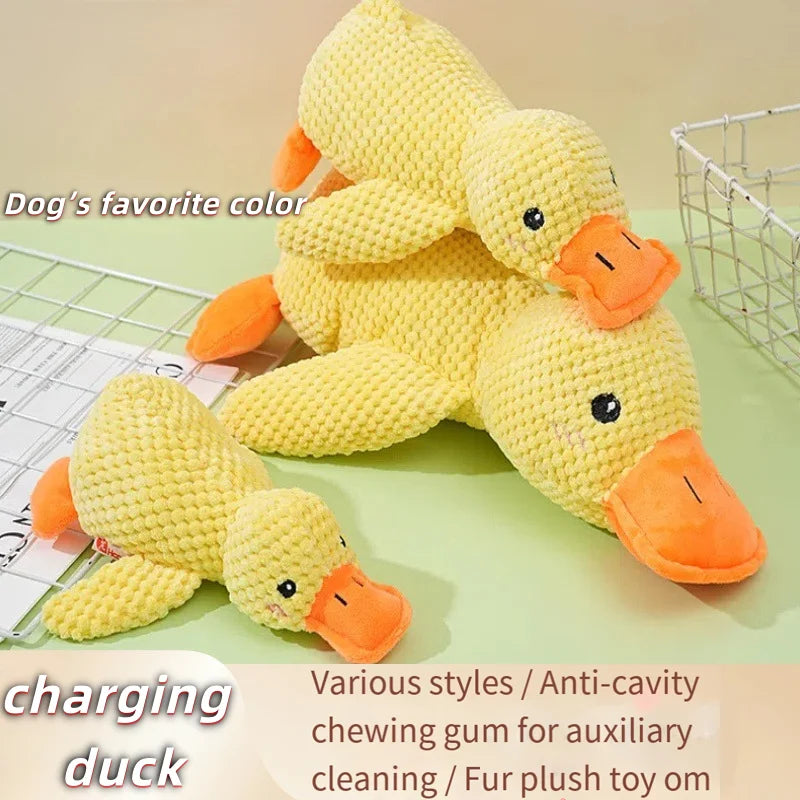 Cat and dog toys relieve boredom, imitation duck, puppy plush doll, big dog self-entertainment teething toy