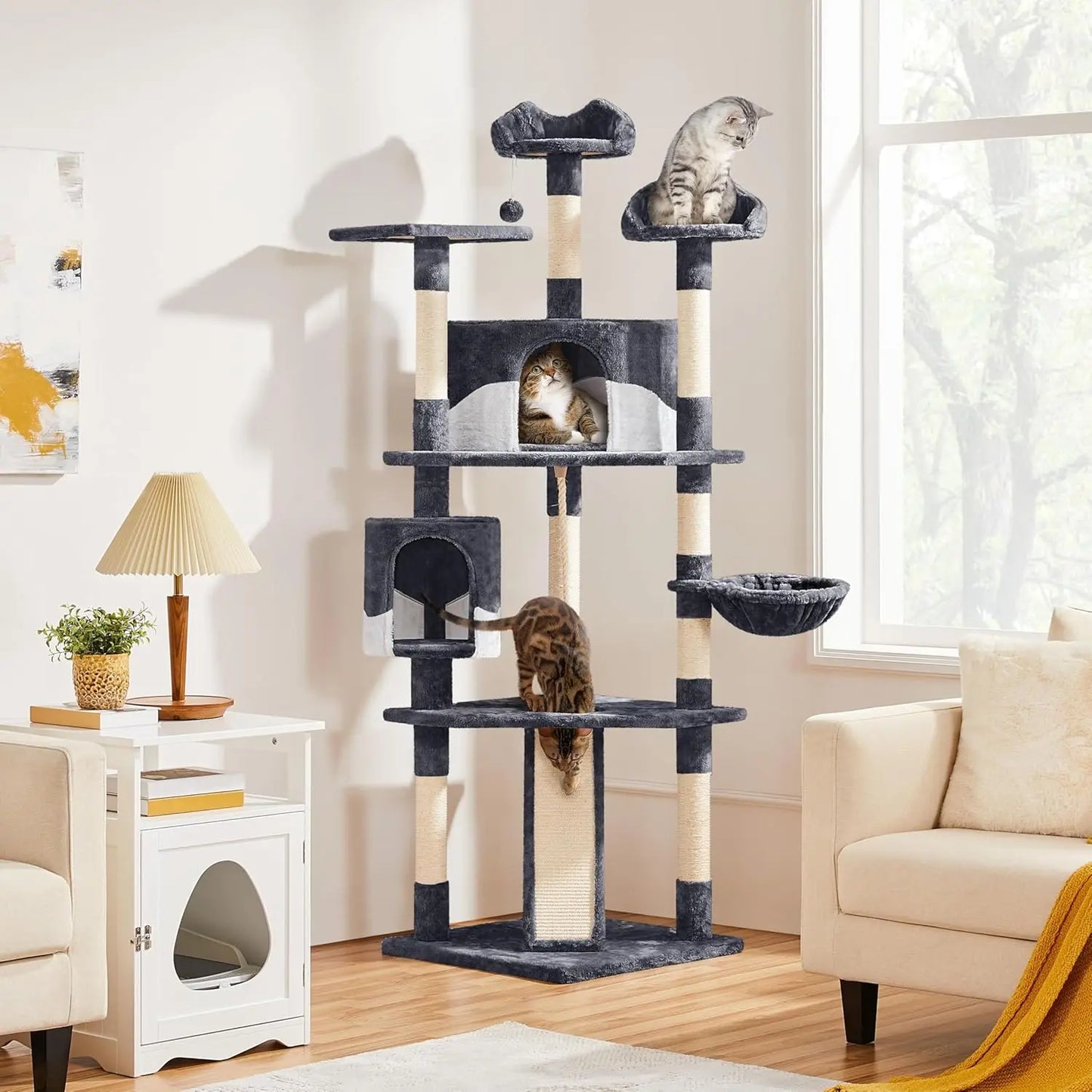 79in Multi-Level Cat Trees Indoor Cat Tower with Sisal-Covered Scratching Posts, Plush Perches and Condo for, Customized