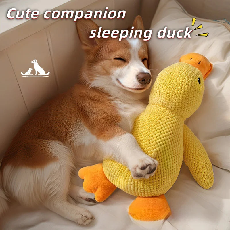 Cat and dog toys relieve boredom, imitation duck, puppy plush doll, big dog self-entertainment teething toy