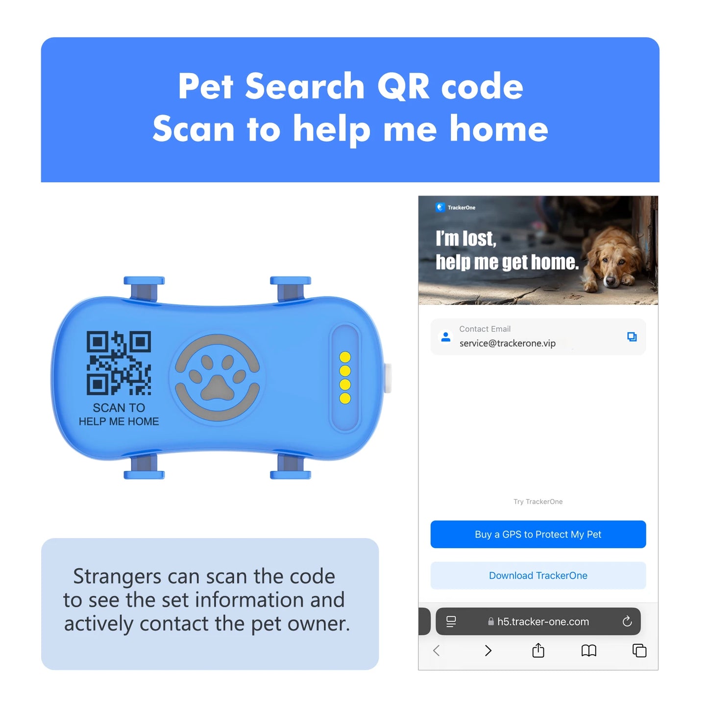 GPS Pet Tracker for Dogs Cats Real Time Tracking Unlimited Distance QR Code Anti-Lost Locator with SIM Subscription Required