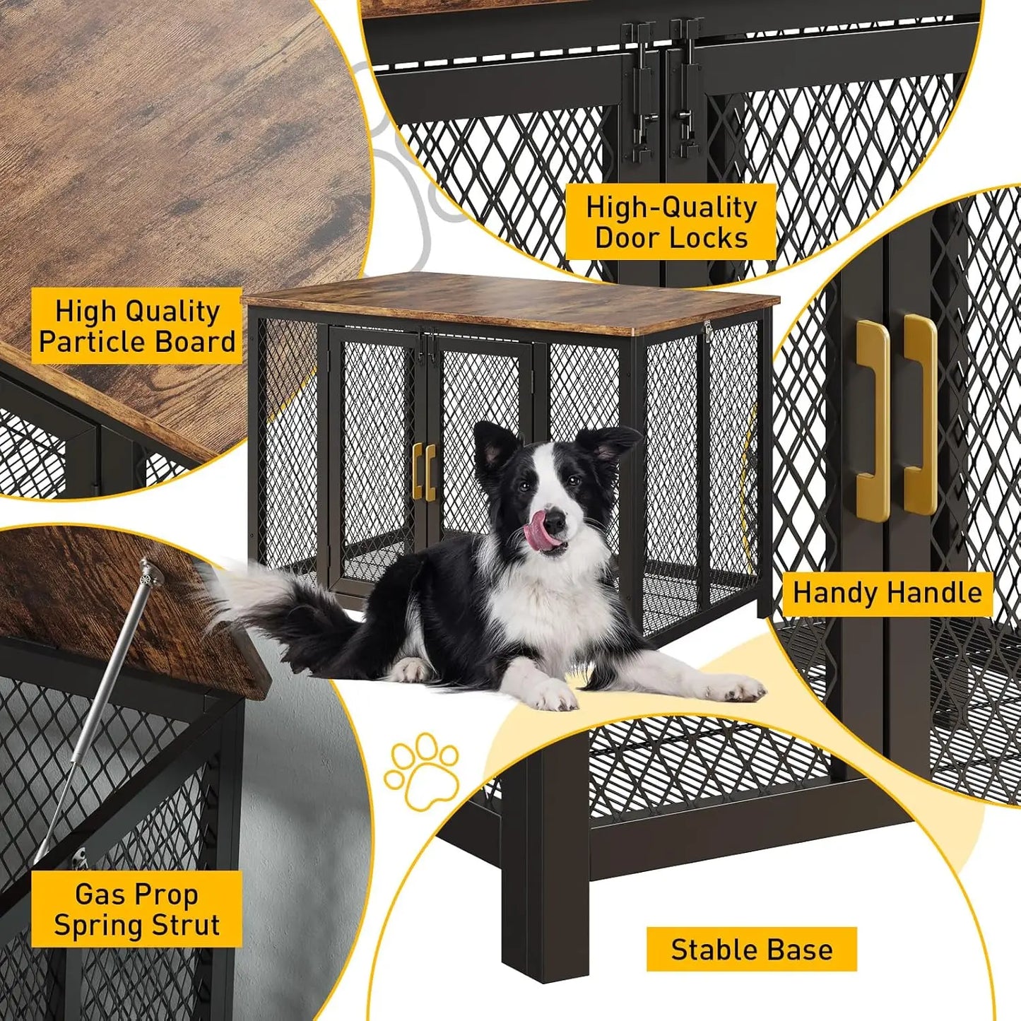 48" Large Pet Cage Table Furniture Large Dog Crate Heavy Duty Metal/Wooden Indoor Kennel, Top Opening & 2 Doors Rustic Brown