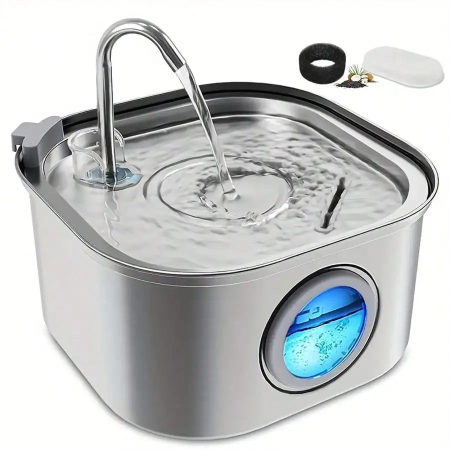 1pc 108.2oz Stainless Steel Quiet Cat Dog Water Fountain USB-Powered