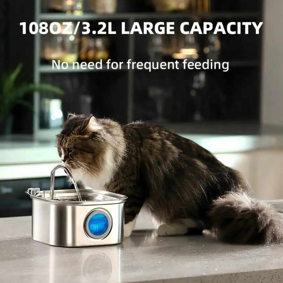 1pc 108.2oz Stainless Steel Quiet Cat Dog Water Fountain USB-Powered