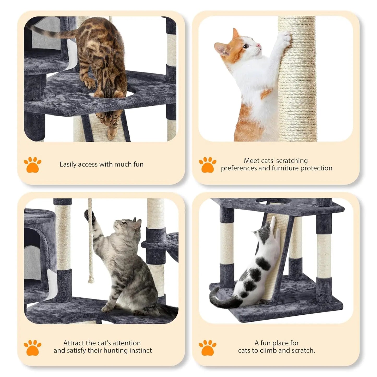 79in Multi-Level Cat Trees Indoor Cat Tower with Sisal-Covered Scratching Posts, Plush Perches and Condo for, Customized
