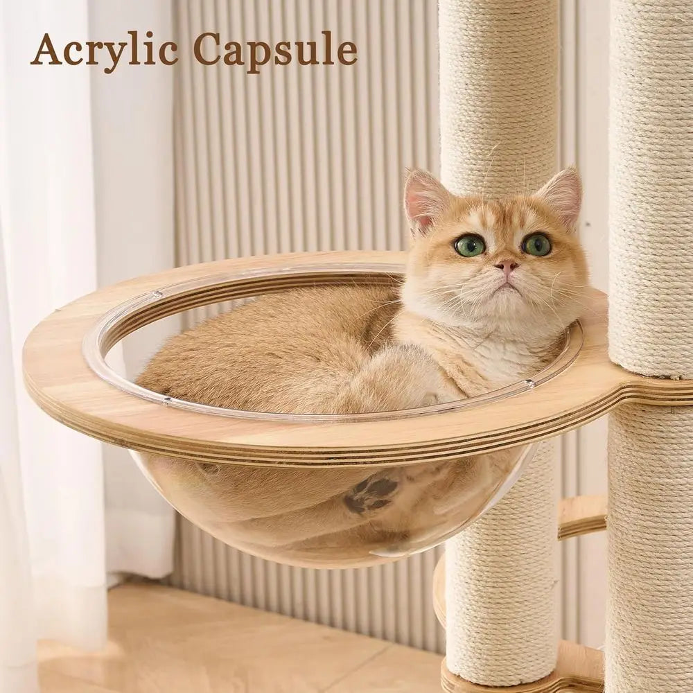 54 Multifunctional Wooden Cat Tree Tower with Bed, Scratching Post, and Toys for Large Indoor Cats