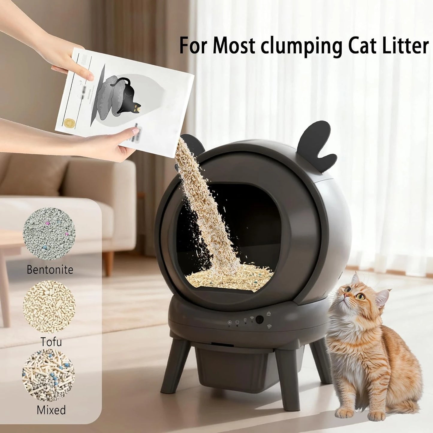 J  Self Cleaning Litter Box, Large Capacity Automatic Litter Box Self Cleaning for Multiple Cats with Dual Safety, Customized
