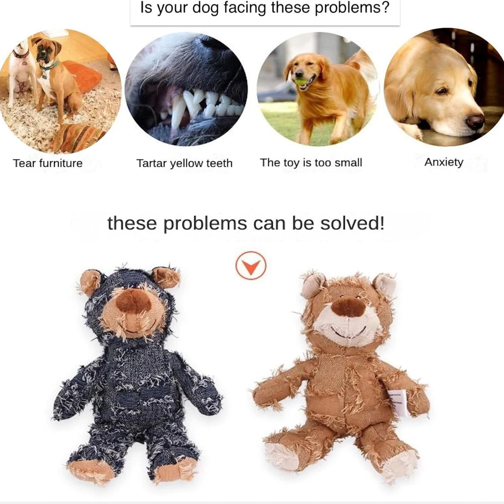 Squeaky Plush Bear Toy Indestructible Dog Toys Interactive Plush Dog Toys for Small Medium Large Dogs