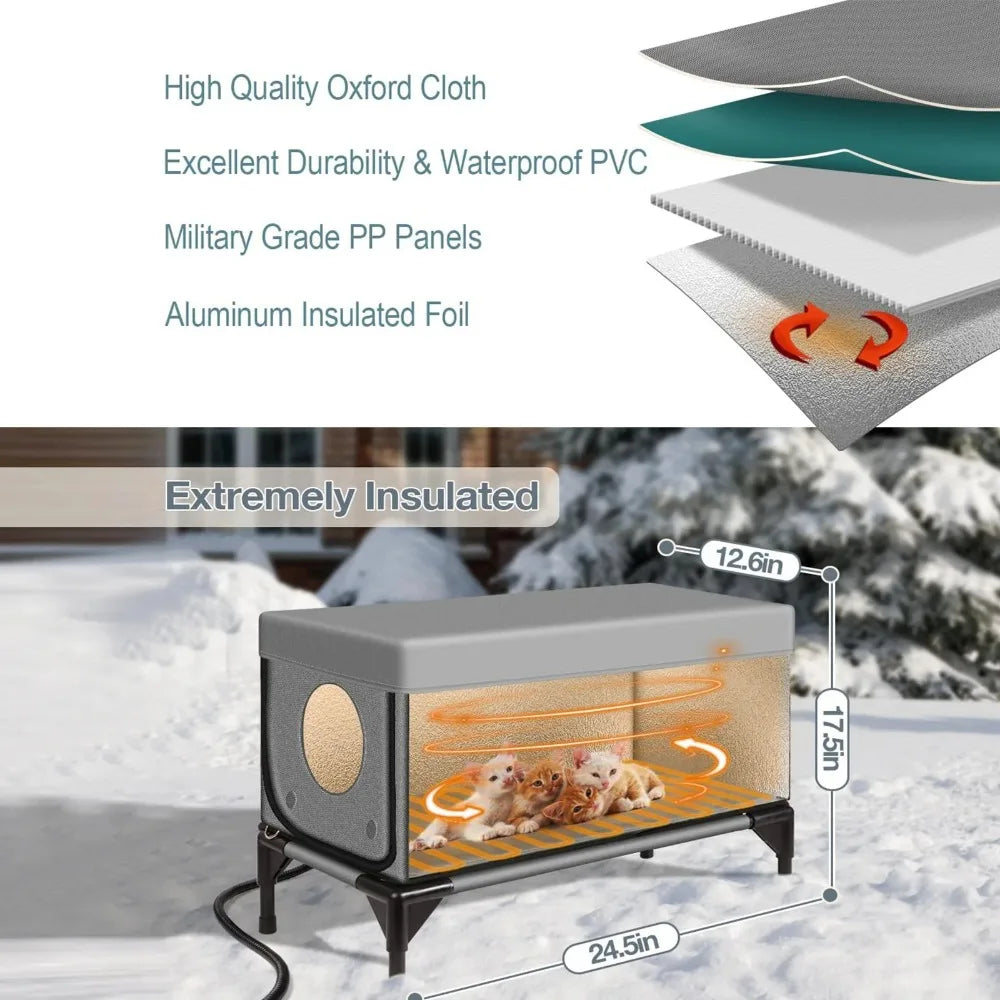 Outdoor Cat House Winter Warm Cat Bed Windproof Rainproof Scratch-proof Cats Houses Electric Heating Safety Pet Dog Cats Houses