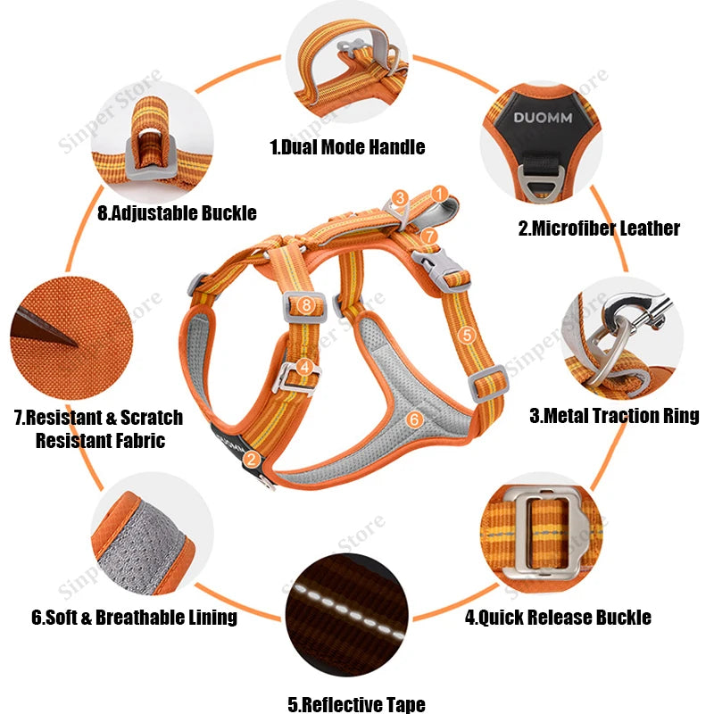 Dog Harness and Leash Set for Large Dogs Heavy Duty No Pull Service Dog Vest with Dog Seat Belt Reflective Adjustable Pet Harnes