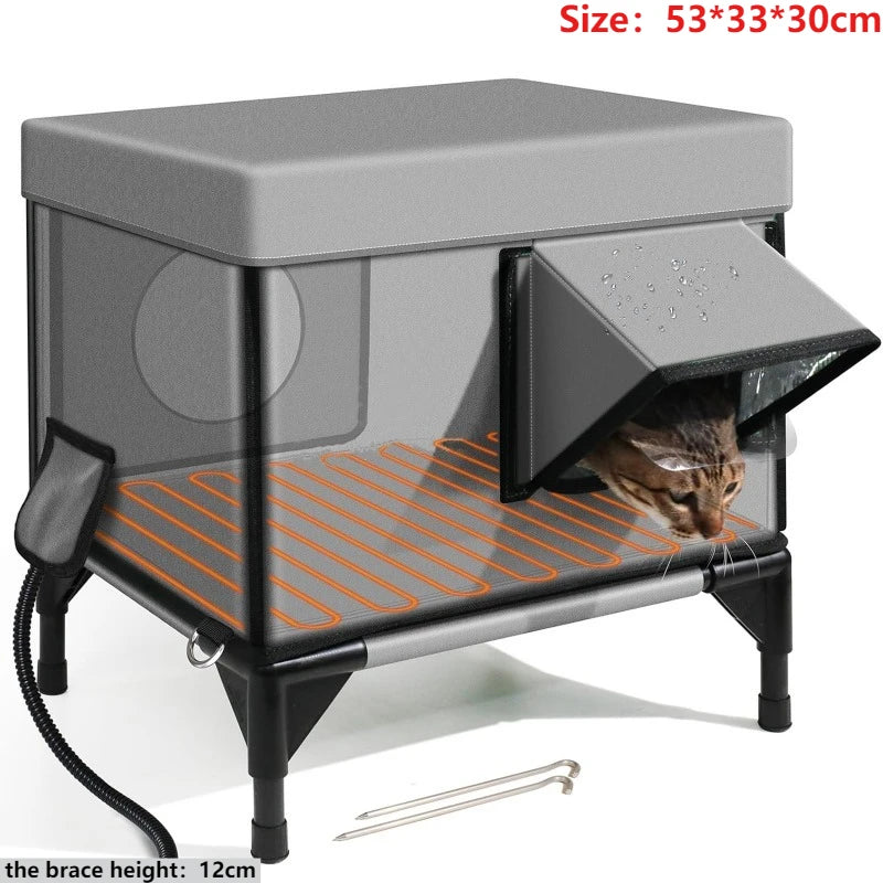Outdoor Cat House Winter Warm Cat Bed Windproof Rainproof Scratch-proof Cats Houses Electric Heating Safety Pet Dog Cats Houses