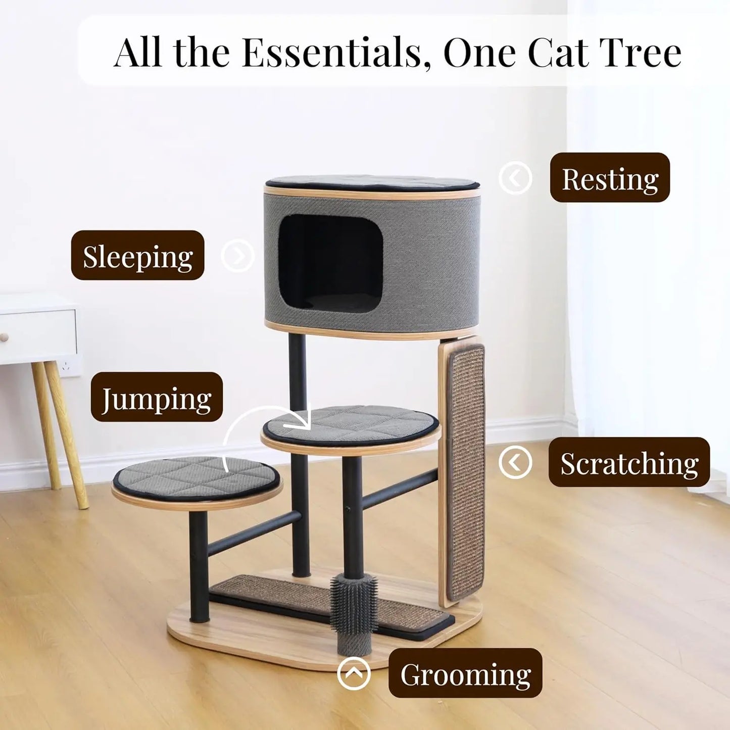 4 Level 37" Iron Framed Modern Cat Tree with Large Top Condo, 2 Padded Platforms, 2 Replaceable Sisal Scratching, Customized