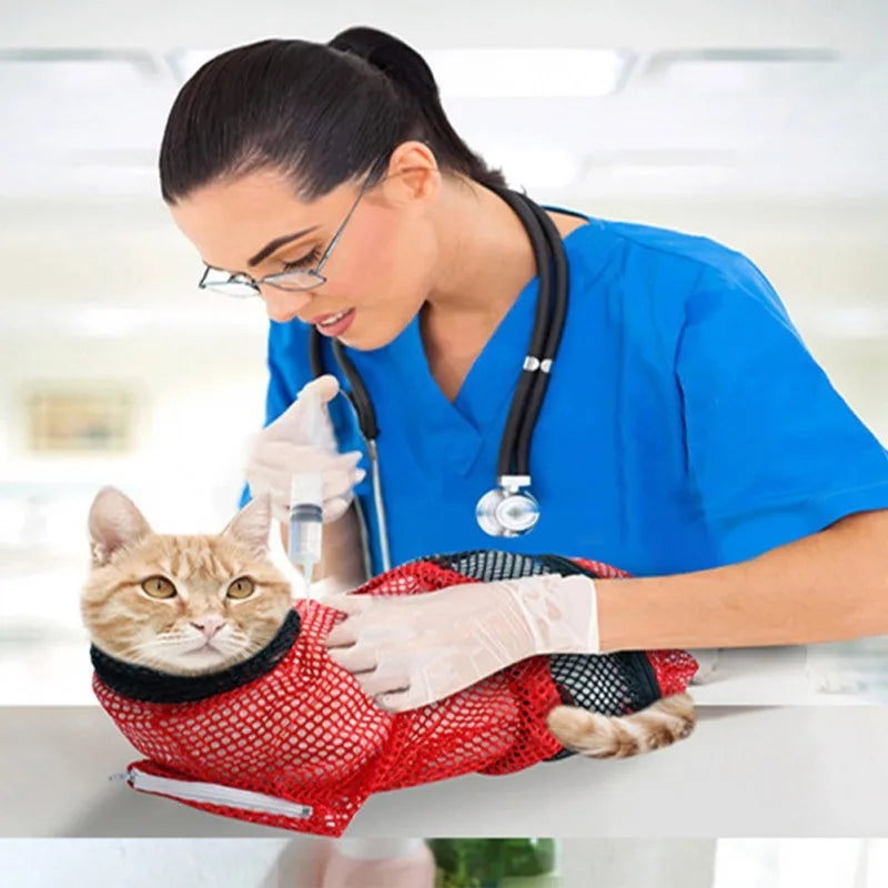 Mesh Cat Groom Bath Bag Pet Adjustable Grooming Washing Bags Cat Anti Scratch Bite Nail Trim Inject Examing Restraint Bags