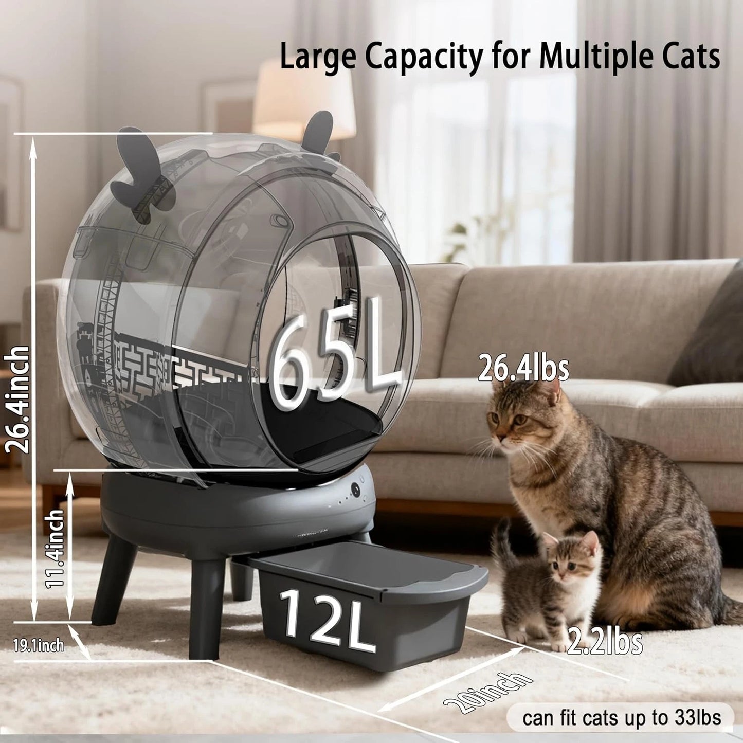 J  Self Cleaning Litter Box, Large Capacity Automatic Litter Box Self Cleaning for Multiple Cats with Dual Safety, Customized
