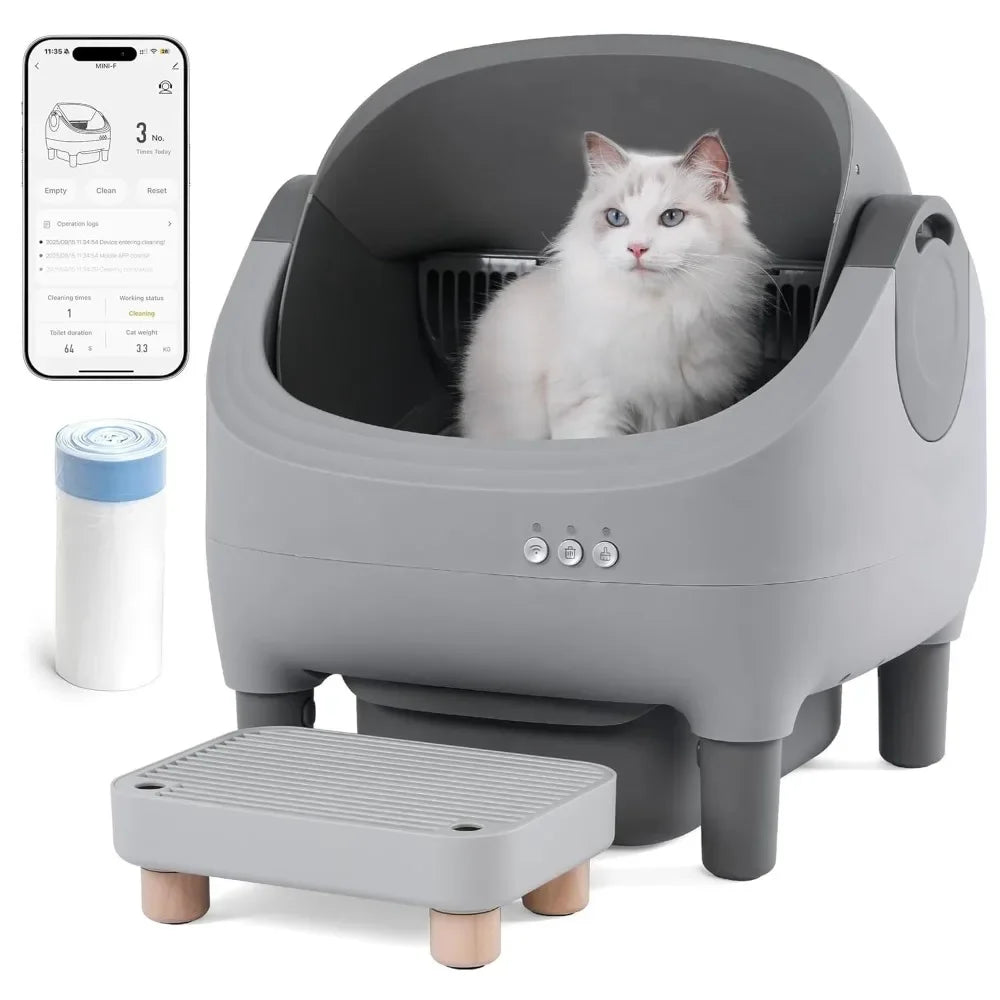 Self Cleaning Automatic Cat Litter Box with Raised Step, Large Open Top for Multi-Cat Families, Safe & Spacious Pet Litter Solut