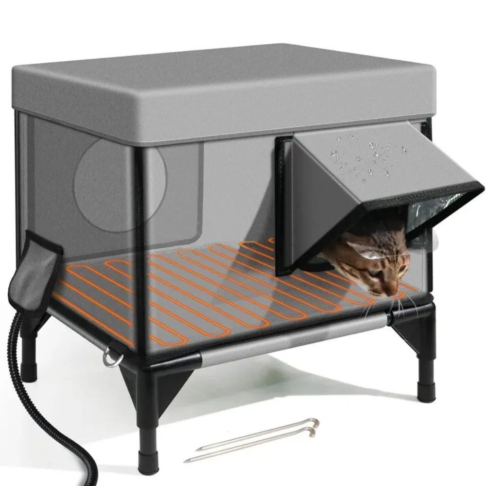Outdoor Cat House Winter Warm Cat Bed Windproof Rainproof Scratch-proof Cats Houses Electric Heating Safety Pet Dog Cats Houses