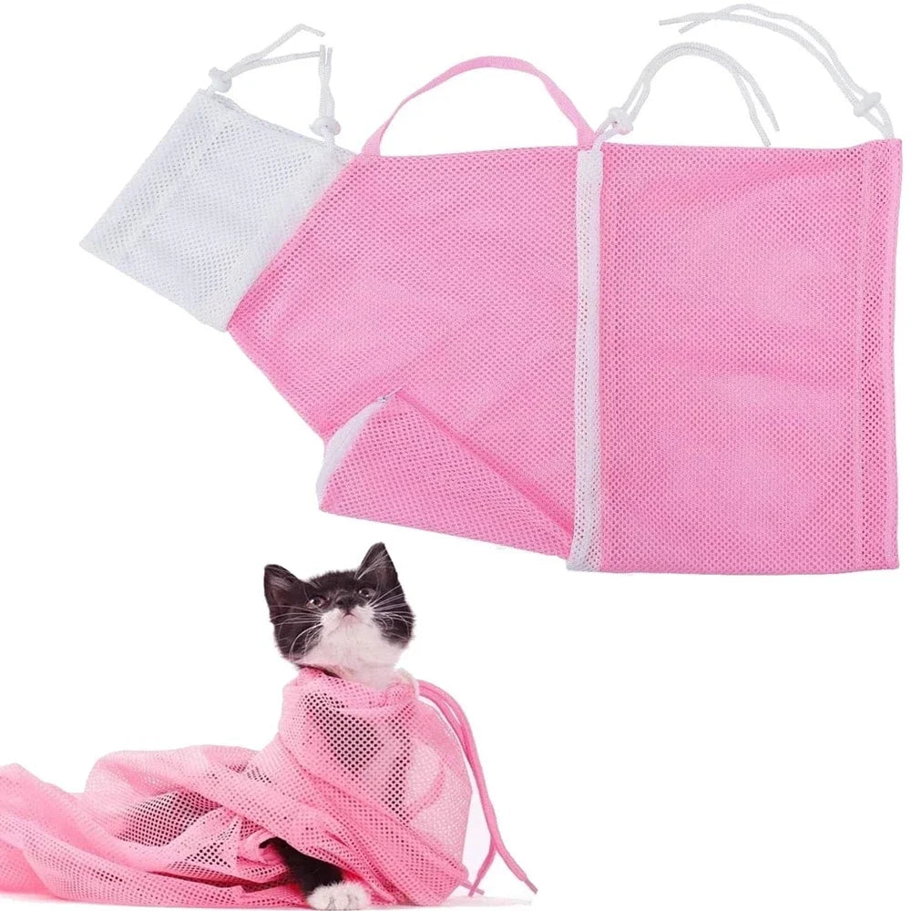 Mesh Cat Grooming Shower Bag Polyester Wash Mesh Bags Adjustable Cats Restraint Bag Prevent Scratching For Bathing Nail Trimming