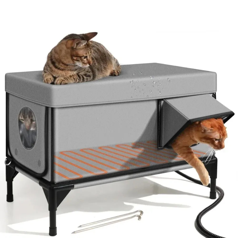 Outdoor Cat House Winter Warm Cat Bed Windproof Rainproof Scratch-proof Cats Houses Electric Heating Safety Pet Dog Cats Houses