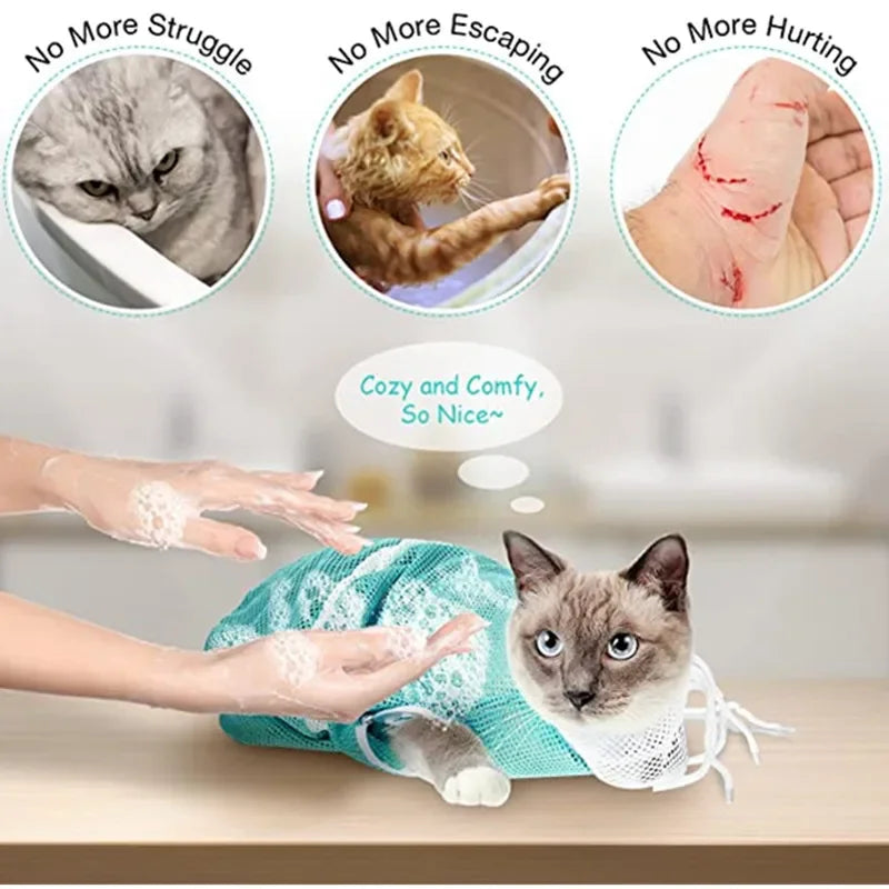 Mesh Cat Grooming Shower Bag Polyester Wash Mesh Bags Adjustable Cats Restraint Bag Prevent Scratching For Bathing Nail Trimming