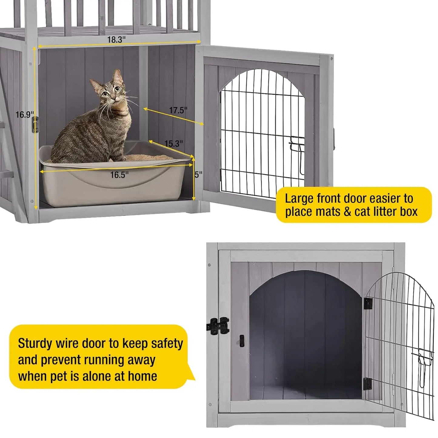 Dog House Feral Cat House Outdoor and Indoor,Pet Houses with Stairs,2 Storys, Customized