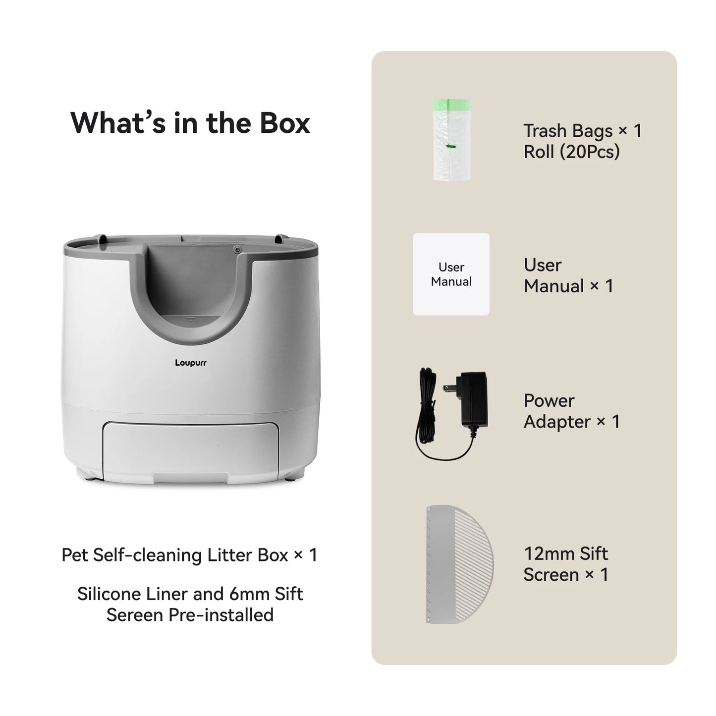 Loupurr L1 Open-Top Automatic Cat Litter Box Self-Cleaning, Easy Maintenance with Multi Safety Sensors, Large Capacity, Includes