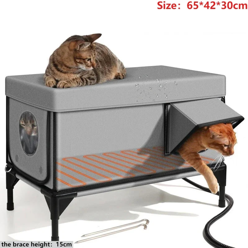 Outdoor Cat House Winter Warm Cat Bed Windproof Rainproof Scratch-proof Cats Houses Electric Heating Safety Pet Dog Cats Houses