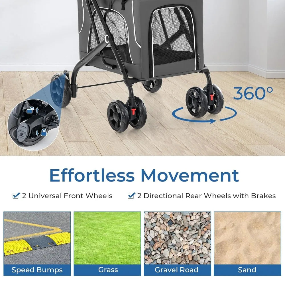 Double Dog Stroller for 2 Dogs, Detachable Carriers, Safety Belt, 4 Lockable Wheels, Pet Travel Carrier Strolling Cart