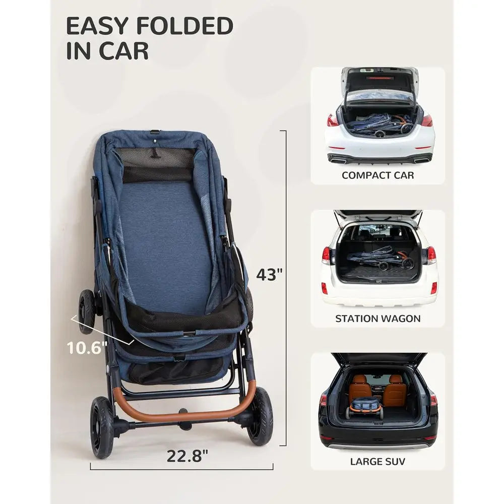 Extra Large Foldable Pet Stroller for Dogs 20-132 lbs, Ventilated, Suitable for 2 Small Dogs, Pink or Navy