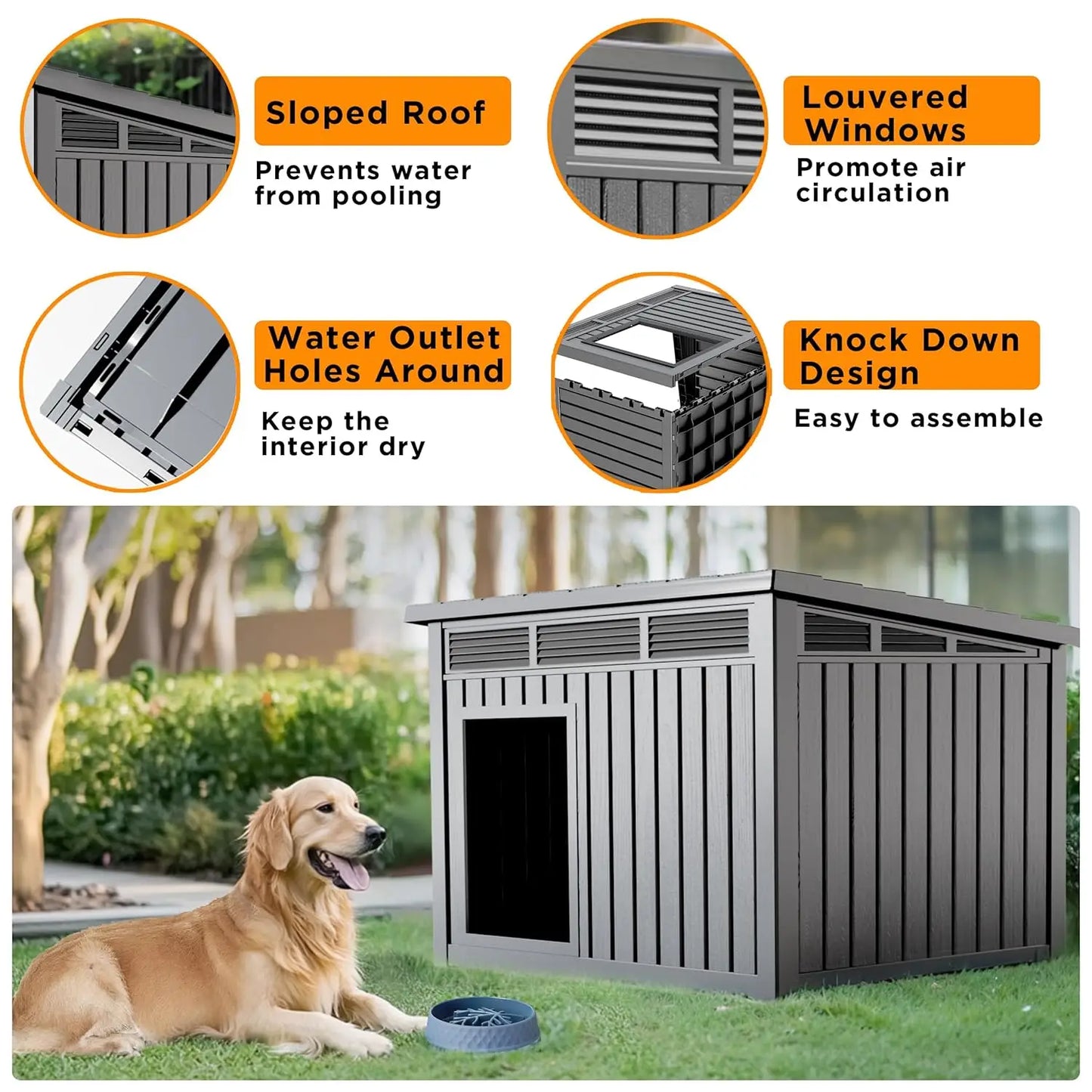 Large Dog House Outdoor for Indoor with Weatherproof & Removable Roof,Fits Small to Large (Gray, 42.87 * 32.95 *, Customized