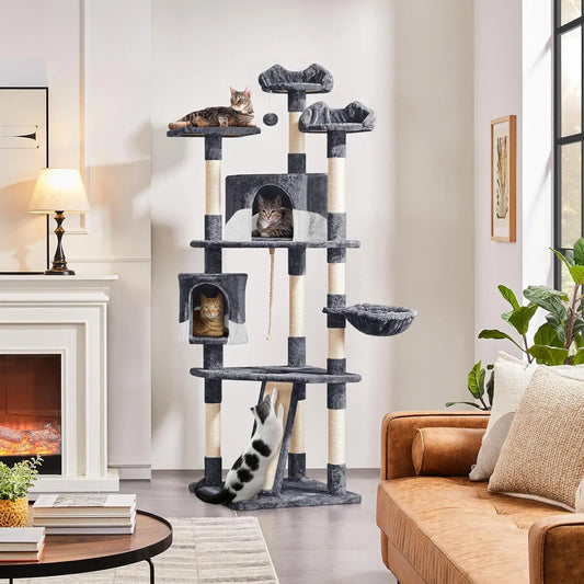 79in Multi-Level Cat Trees Indoor Cat Tower with Sisal-Covered Scratching Posts, Plush Perches and Condo for, Customized