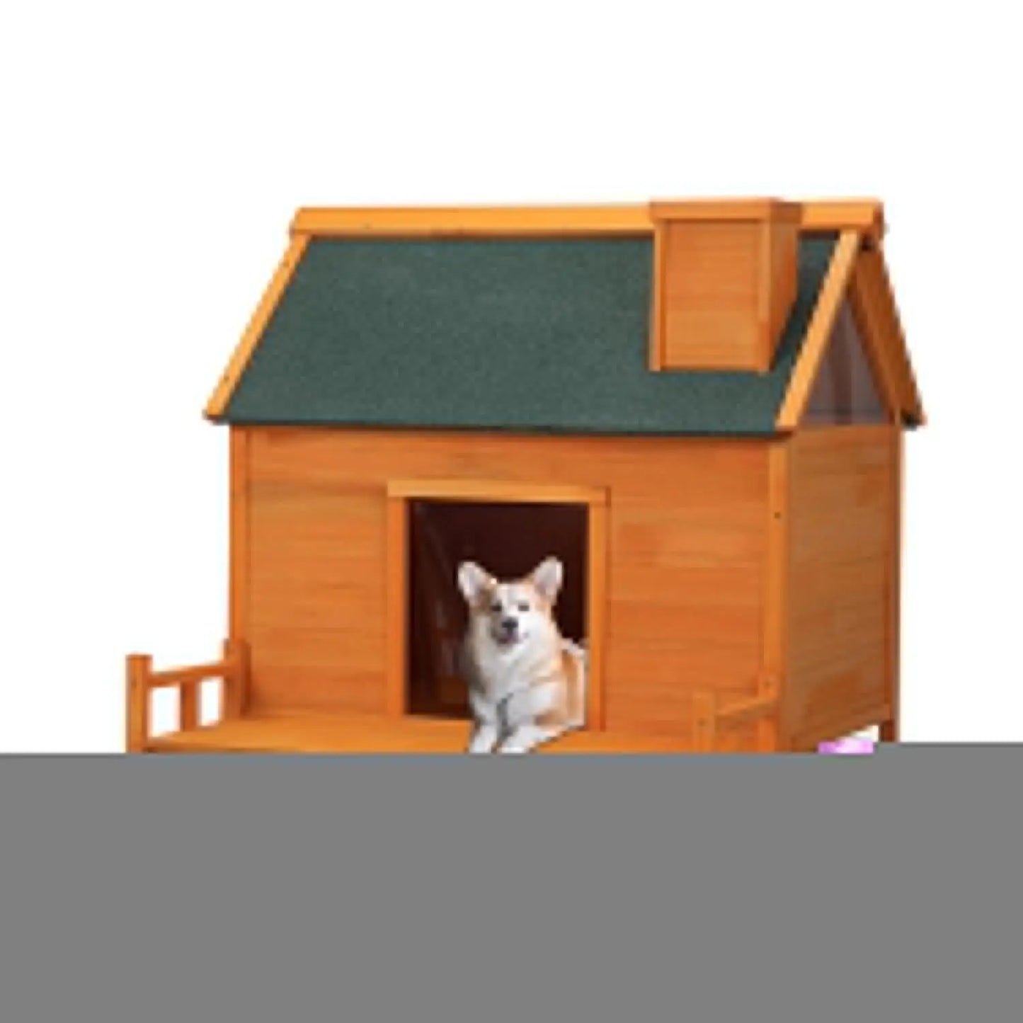 Wooden Dog House, Indoor Outdoor Pet Shelter with Platform, PVC Curtain, Door, Asphalt Roof, Pet House for Small to, Customized