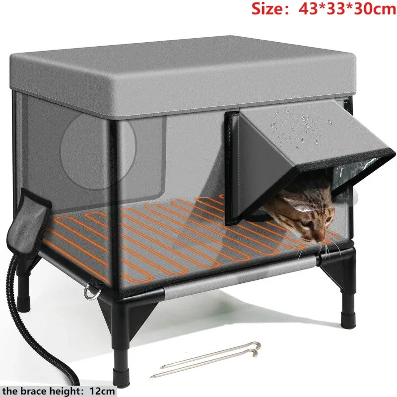 Outdoor Cat House Winter Warm Cat Bed Windproof Rainproof Scratch-proof Cats Houses Electric Heating Safety Pet Dog Cats Houses