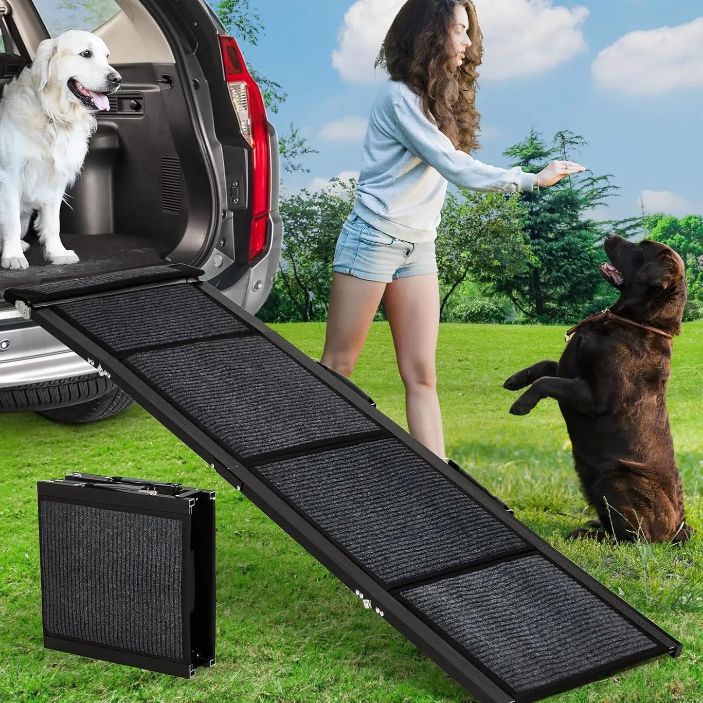 Dog Ramp for Car, Large Folding Pet Stair Ramps for Truck, SUV, Outdoor Dog Car Ramp for Medium & Large Dogs,Portable Pet Steps