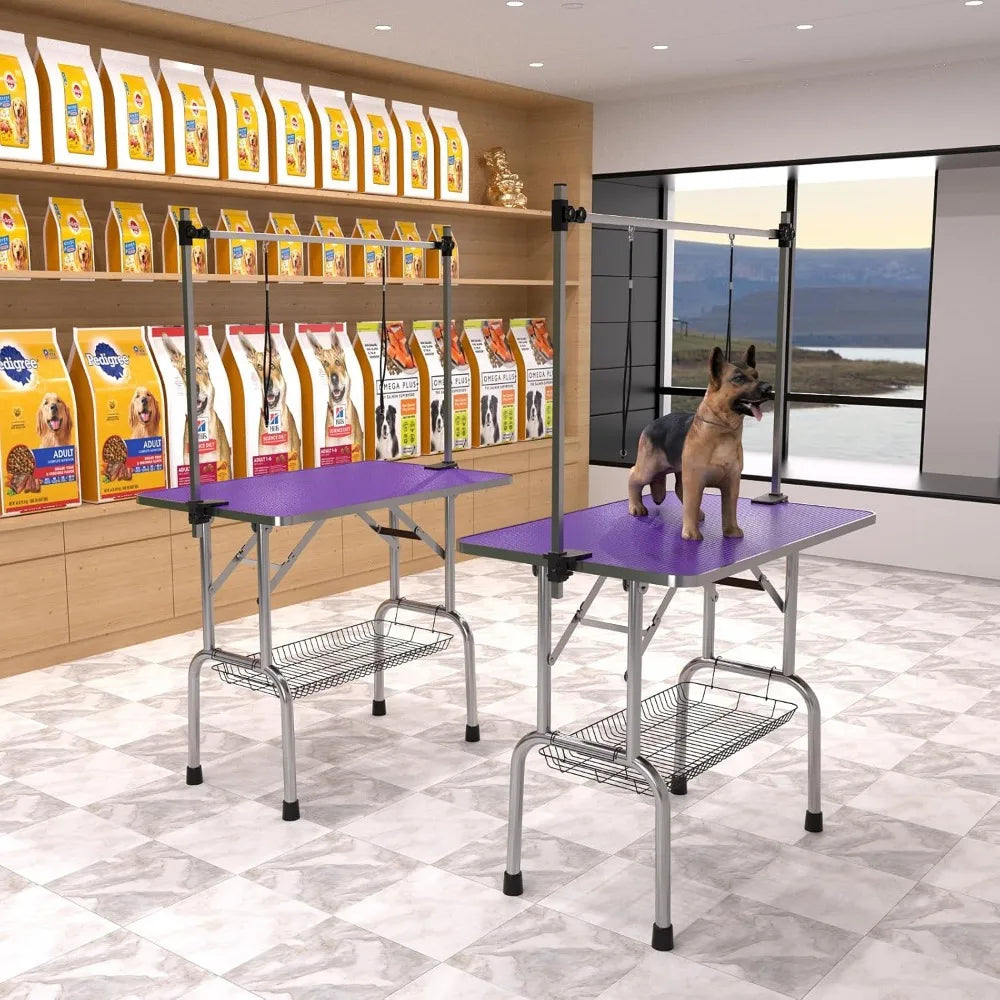 42" Dog Grooming Table Foldable Pet Grooming Tables with Adjustable Arm Noose Storage Mesh Tray Maximum Capacity Up to 330lbs