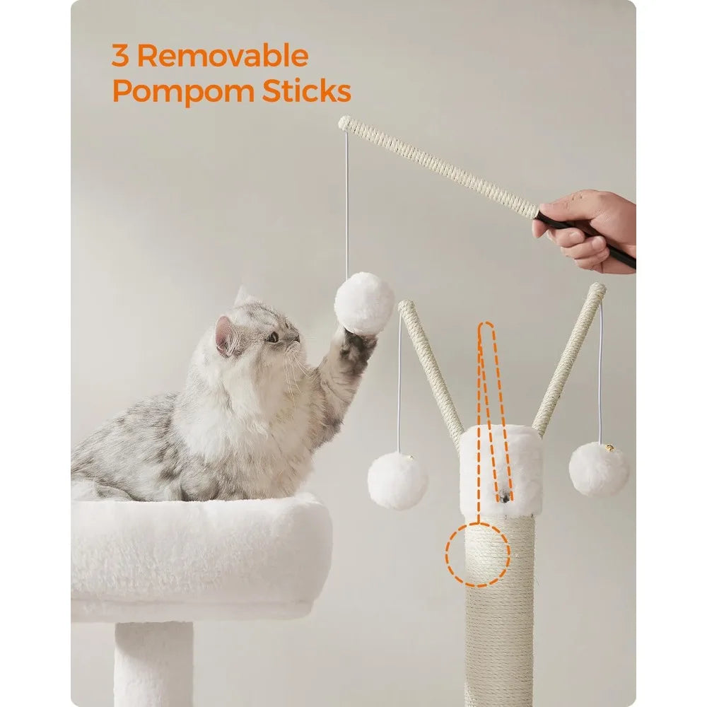 Cat Tree with Litter Box Enclosure, 59-Inch Modern Cat Tower, 2-in-1 Condo with Scratching Posts, Washable Removable Cushion