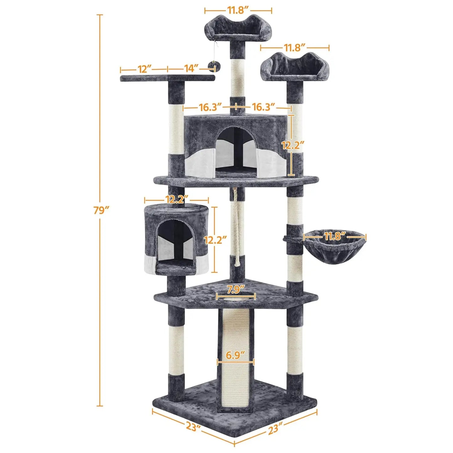 79in Multi-Level Cat Trees Indoor Cat Tower with Sisal-Covered Scratching Posts, Plush Perches and Condo for, Customized