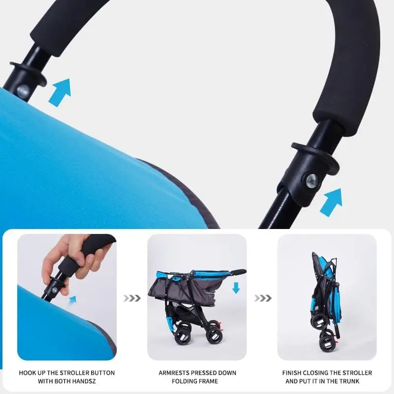 4-Wheel Easy-Fold Pet Stroller with Weather Cover, Storage Basket for Small/Medium Pets up to 33lbs, Blue