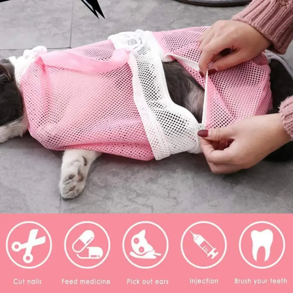 Mesh Cat Grooming Shower Bag Polyester Wash Mesh Bags Adjustable Cats Restraint Bag Prevent Scratching For Bathing Nail Trimming
