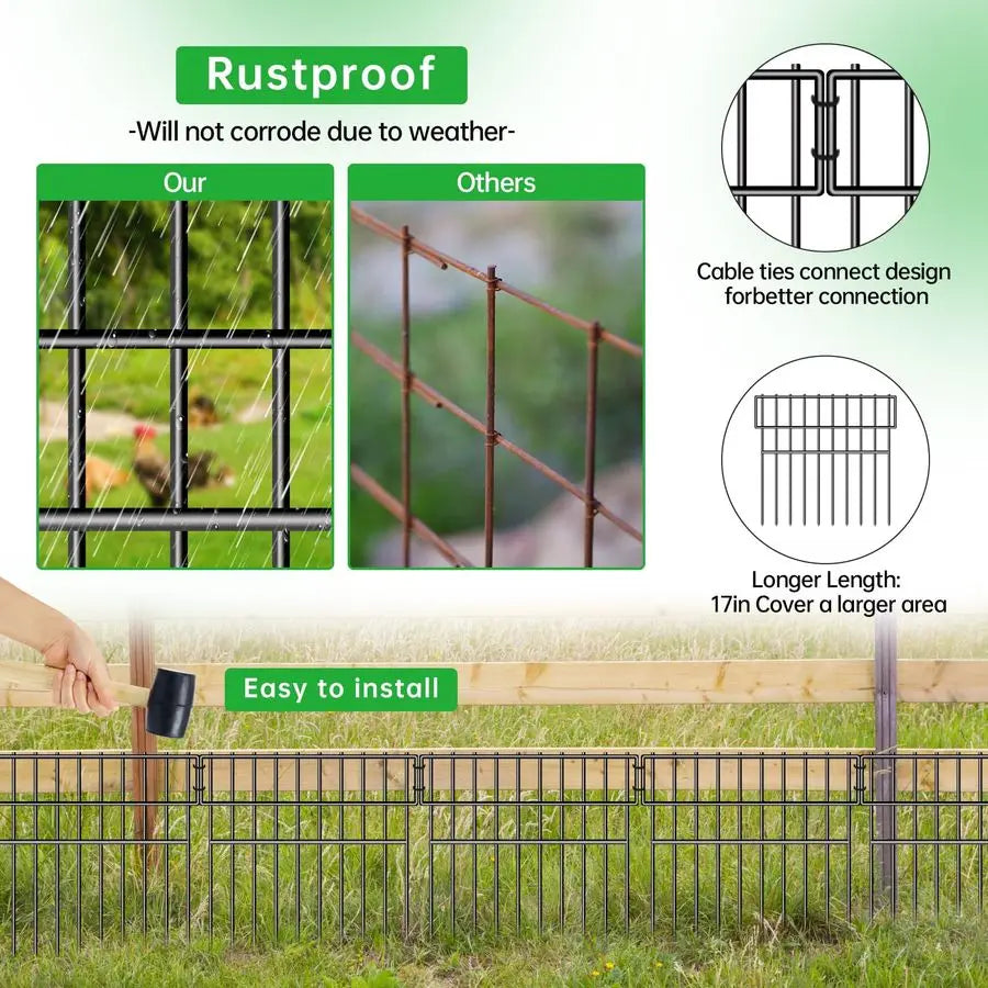 X 13inH Animal Barrier Fence, 28 Panels No Dig Fence for Dogs, 1.52IN Gap Anti Digging Dog Barrier, Rustproof Metal Garden Edgin