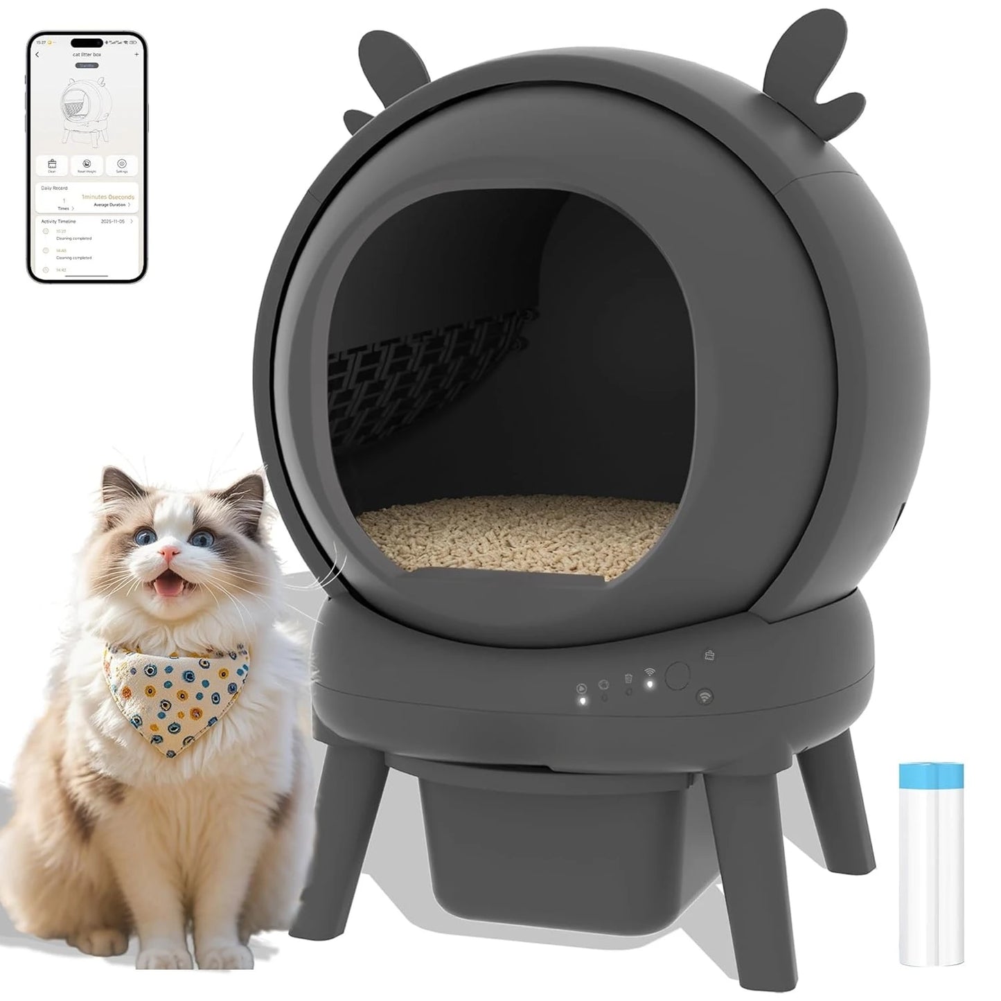 J  Self Cleaning Litter Box, Large Capacity Automatic Litter Box Self Cleaning for Multiple Cats with Dual Safety, Customized