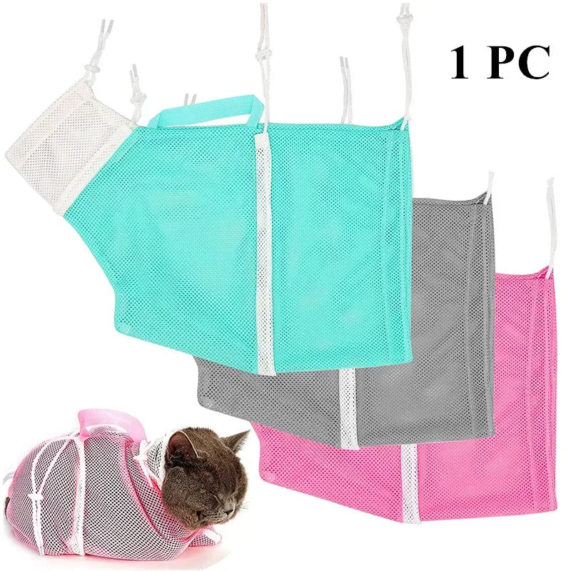 Mesh Cat Grooming Shower Bag Polyester Wash Mesh Bags Adjustable Cats Restraint Bag Prevent Scratching For Bathing Nail Trimming