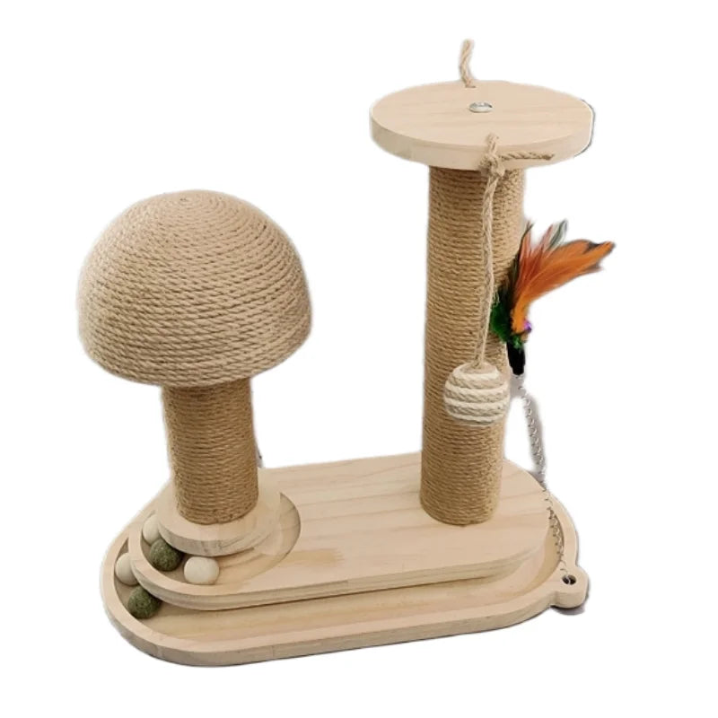 Interactive Cat Scratching Post Tower with Jute, Ball Track - Durable Multi-Functional Self-Entertainment Cat Scratch Board