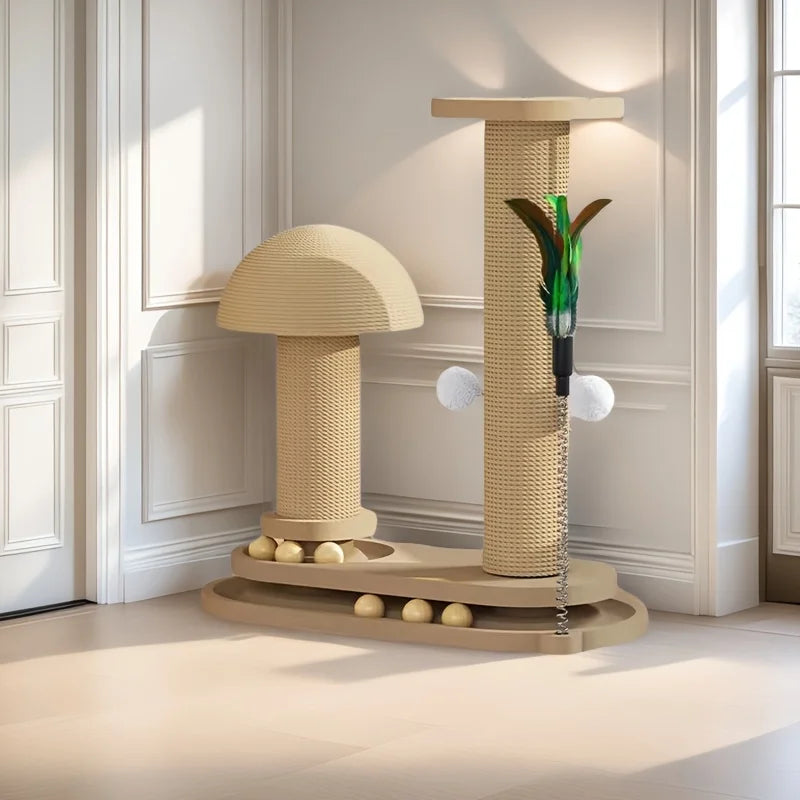 Interactive Cat Scratching Post Tower with Jute, Ball Track - Durable Multi-Functional Self-Entertainment Cat Scratch Board