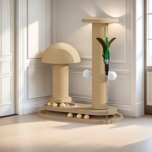 Interactive Cat Scratching Post Tower with Jute, Ball Track - Durable Multi-Functional Self-Entertainment Cat Scratch Board