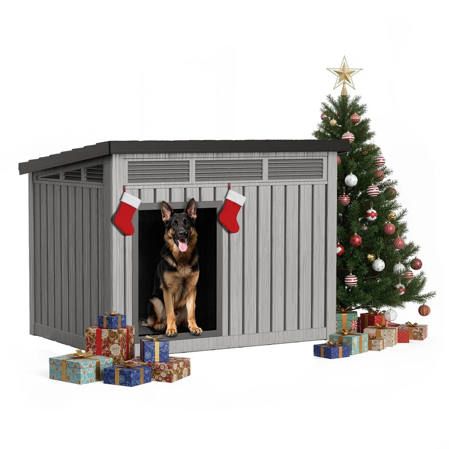 Large Dog House Outdoor for Indoor with Weatherproof & Removable Roof,Fits Small to Large (Gray, 42.87 * 32.95 *, Customized