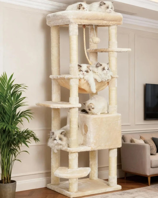 Heybly Cat Tree for  20lbs Heavy Duty,60 inches XXL Cat Tower for Indoor Cats, Multi-Level Furniture Condo with Big Padded Plush