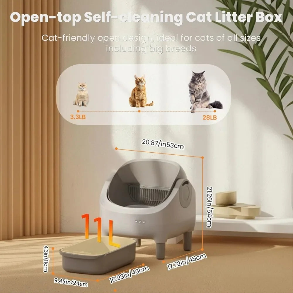 Self Cleaning Automatic Cat Litter Box with Raised Step, Large Open Top for Multi-Cat Families, Safe & Spacious Pet Litter Solut