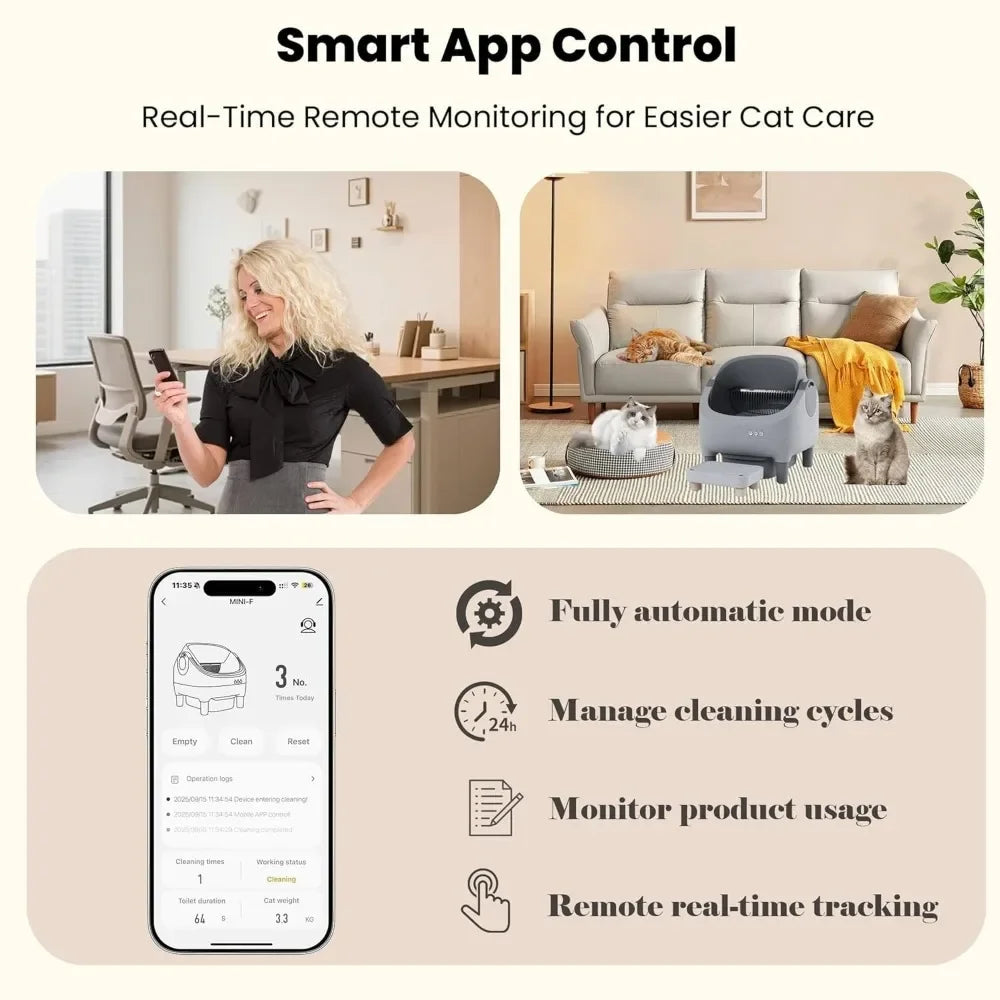 Self Cleaning Automatic Cat Litter Box with Raised Step, Large Open Top for Multi-Cat Families, Safe & Spacious Pet Litter Solut